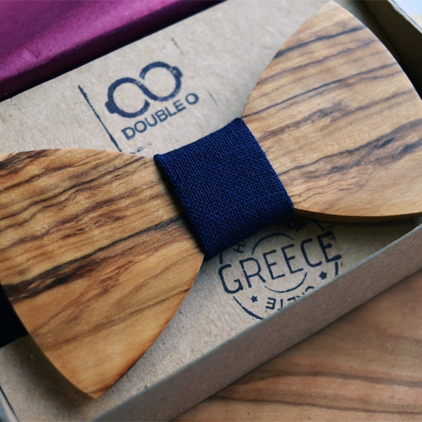 Olive Wood Wooden Bow Tie | Perfect Men Gift | Formal BowTie | Customizable w/ Name & Date Engraving on the Back | Made in Crete-Greece