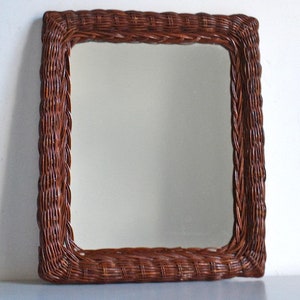 Vintage wicker mirror, french decorative mrirror