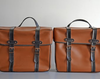 Pair of French vintage panniers / Bicycle saddlebags for moped