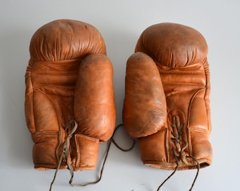 Vintage English boxing gloves SH&GLD Goswell Road London, pair of leather boxing glove, mid century sports
