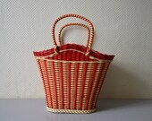 Vintage wicker basket red and white rockabilly basket