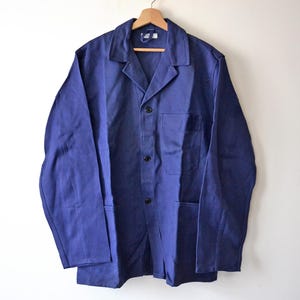 Vintage French work jacket 60s, foreman&#39;s jacket with martingale, blue jacket Workwear