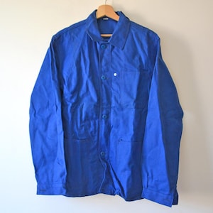 Vintage work jacket, Bugatti blue cotton, french workwear, size L