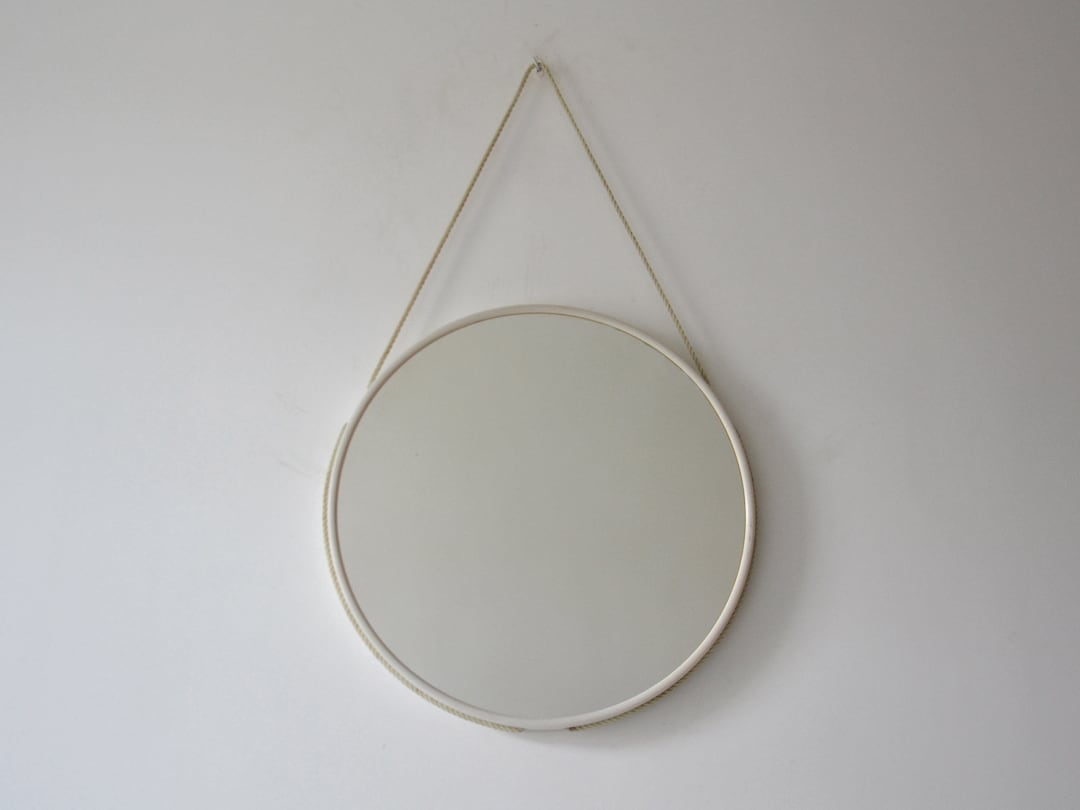 Vintage White Mirror From the 70s, Round Bathroom Mirror, Pop Plastic ...