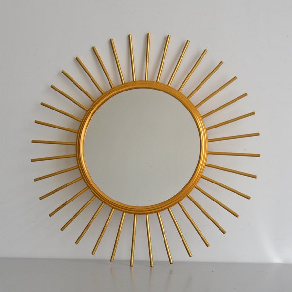 Miroir soleil Sunbusrt, miroir en métal doré vintage années 60