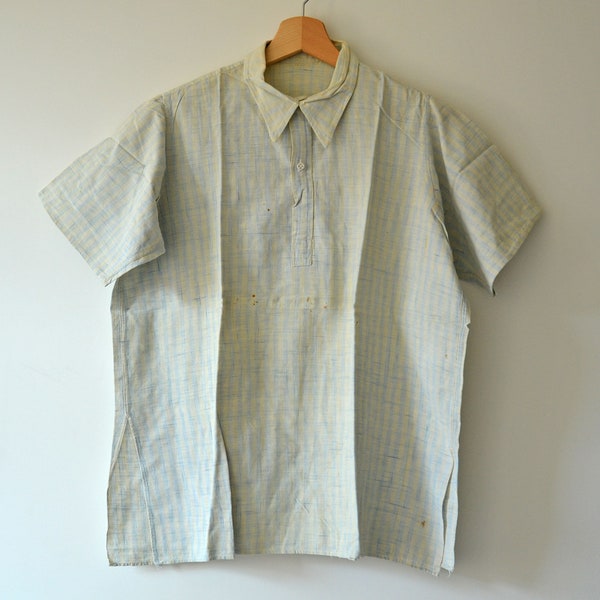Camisa vintage de algodón a cuadros / Ropa de trabajo francesa / 50s / talla M