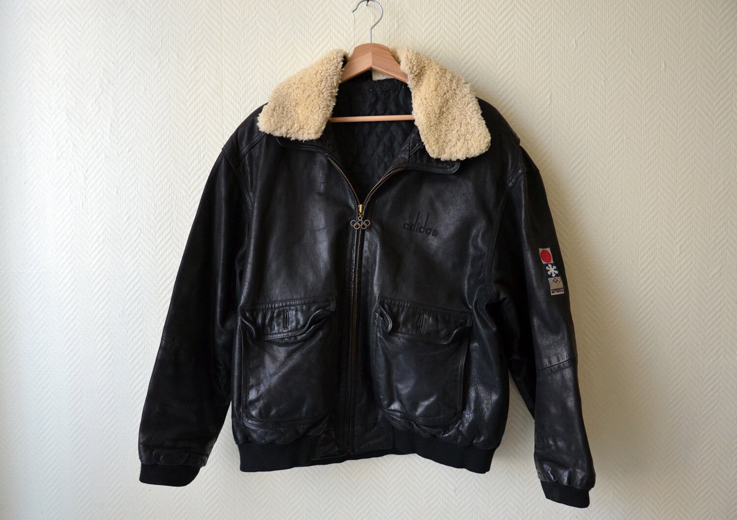 Rare ADIDAS SAPPORO 72 Vintage Leather Jacket / Olympic Games 