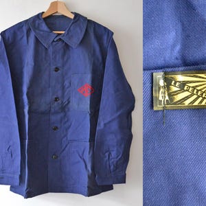 Vintage French work jacket LE PELERIN, blue indigo cotton, french workwear, size XL