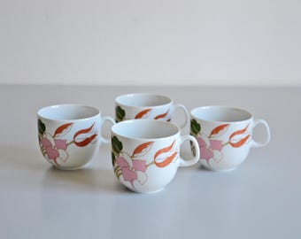 Juego de 4 tazas de café de porcelana Arzberg vintage, con estampado floral de los años 70.