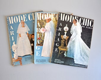 Lot de 3 revues La Mode Chic de Paris vintage 60's, création Pronuptia, magazine mariage français