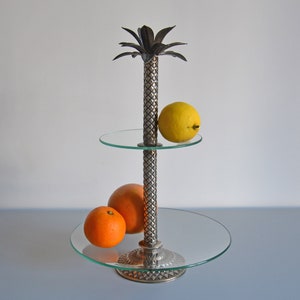 Vintage pineapple palm tree cake and fruit display