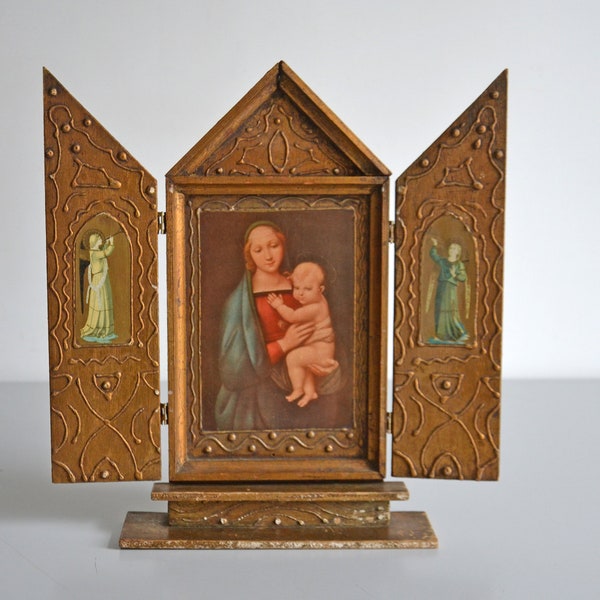 Petit triptyque florentin avec "La Madone du grand-duc" de Raphaël, vierge et enfant