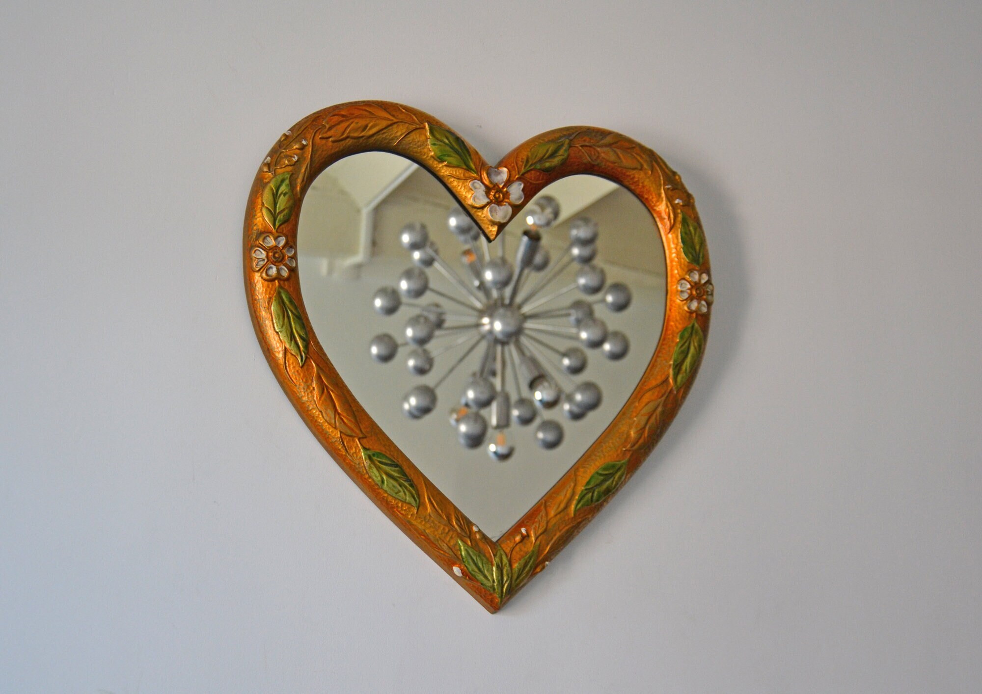 Vintage Mirror - White Wicker Heart Shaped County Chic 18” x17” Cute