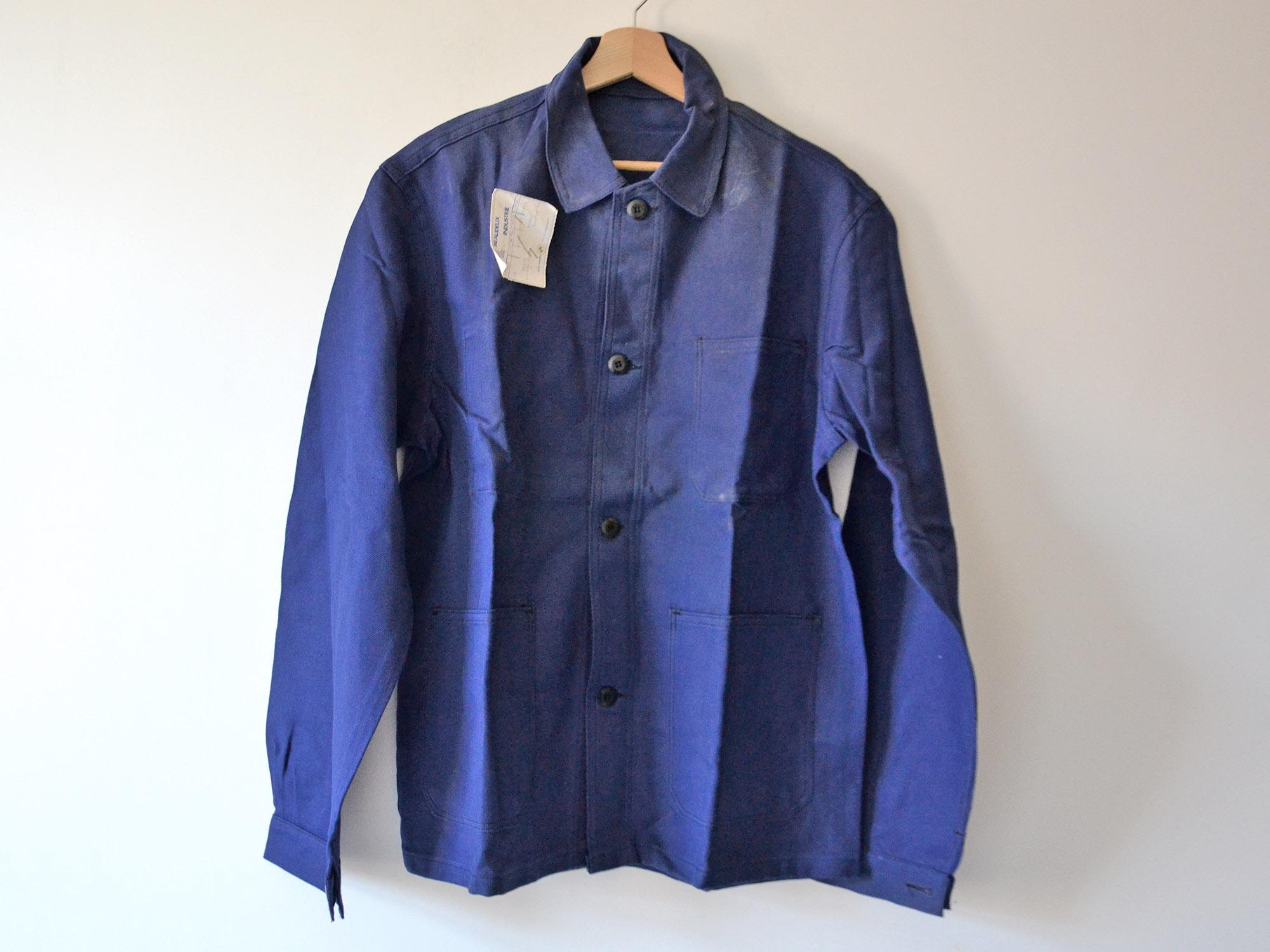 Vintage Work Jacket, Indigo Blue Cotton, French Workwear Baudeux