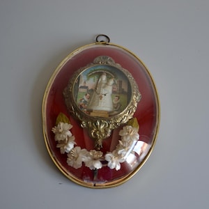 Reliquary medallion ex-voto Virgin and Child Our Lady curved glass