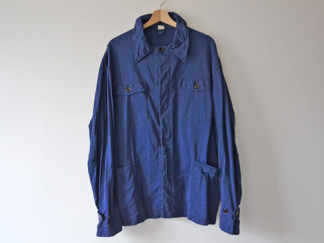Vintage Work Jacket, Indigo Blue Cotton, French Workwear, Size XXL