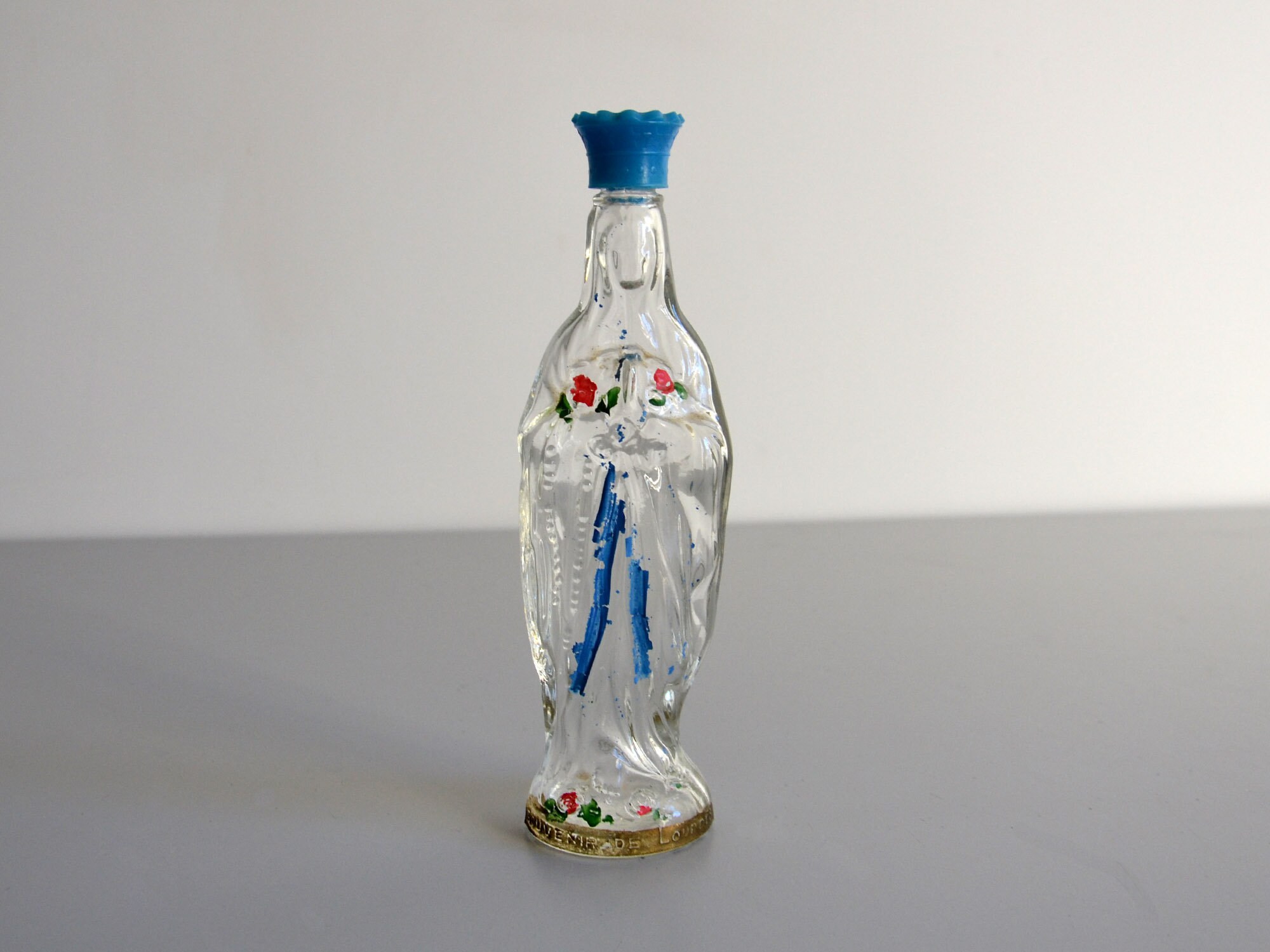 Bouteille en Verre Vierge Marie/Souvenir de Lourdes Vintage