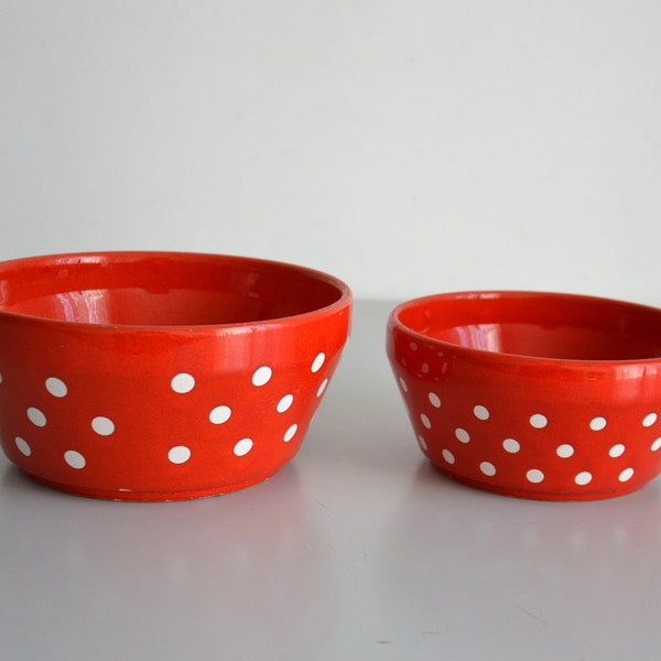 Lot de 2 saladiers vintage rouge à pois blanc en céramique Waesterbach West Germany