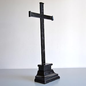 Antique black wooden table altar crucifix, Napoleon III style, religious antique, 55cm