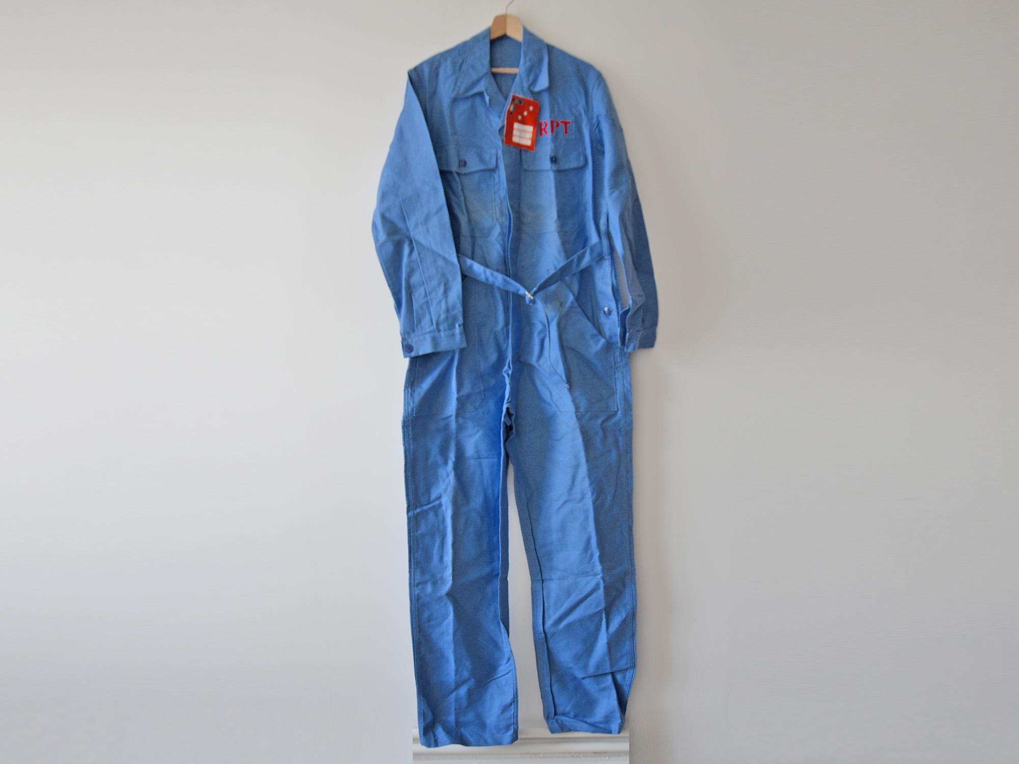 Vintage French Work Overall, Blue COVERALLS Full Cover Jumpsuit