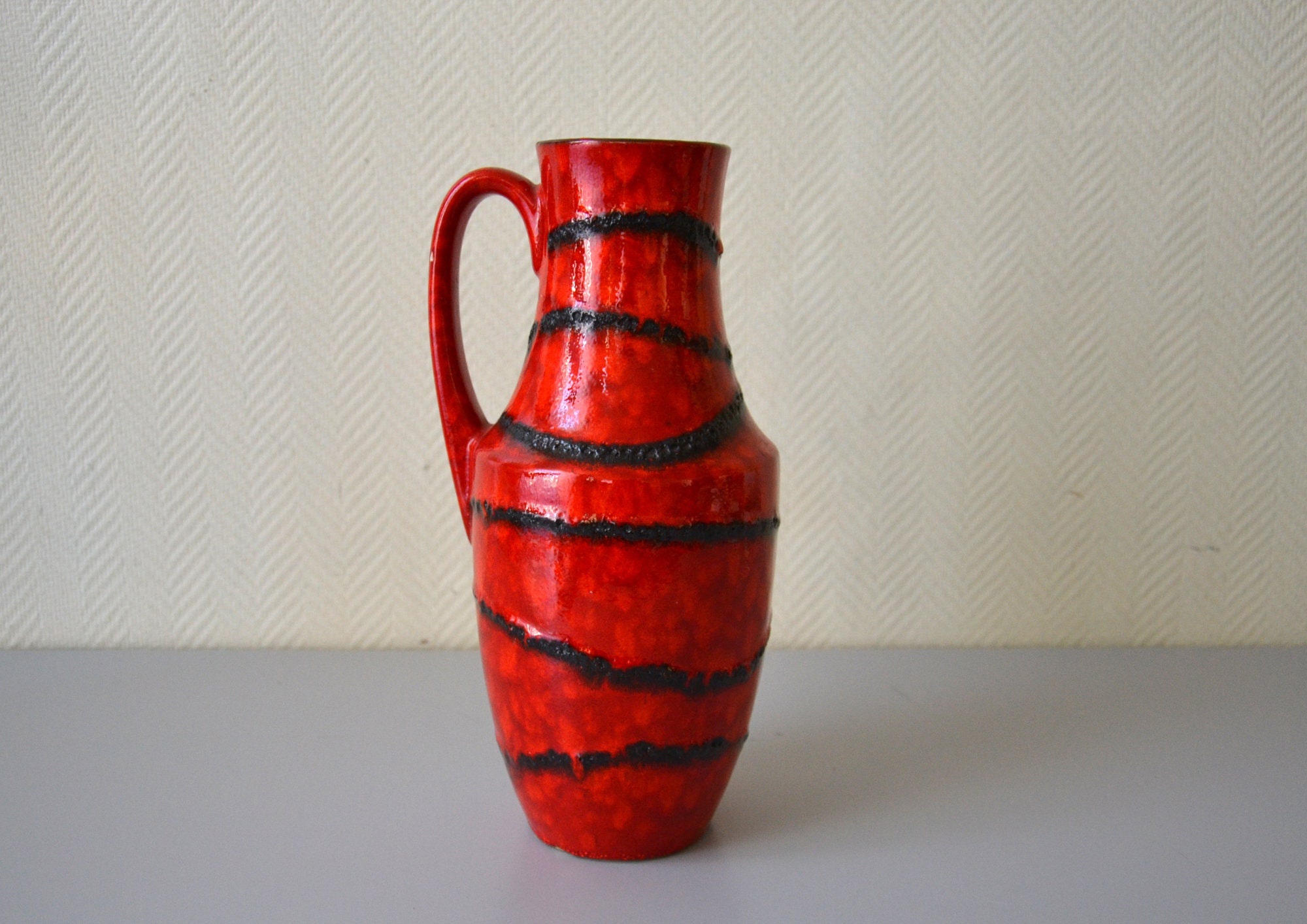 Grand Vase en Céramique Allemande West Germany Fat Lava/Cruche Émaillée Vintage Années 70