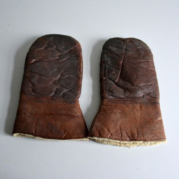 Vintage French work Gloves, Leather and fur