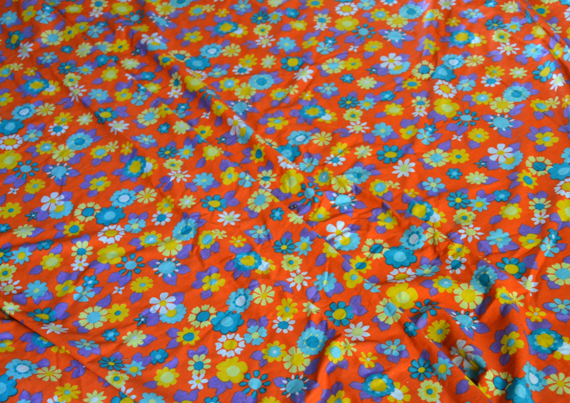 Paire de Grands Rideaux Vintage Orange Années 70 Pour Baie Vitrée/Motif Fleur