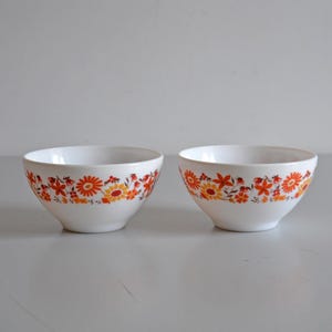 Vintage bowls Arcopal made in France, set of 2 soup bowls 70s flowers pattern