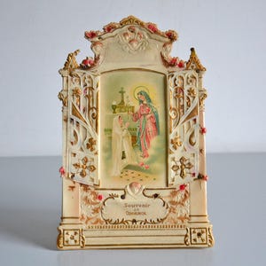 Carte souvenir de communion, cabinet de curiosités, ex-voto religieux 1920