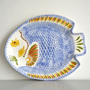 Large fish dish from the 60s, earthenware from Quimper France, vintage wall decoration