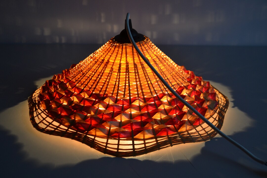 Vintage Rattan Pendant Lamp, Cane Wicker Lampshade, Caning Ceiling Lamp