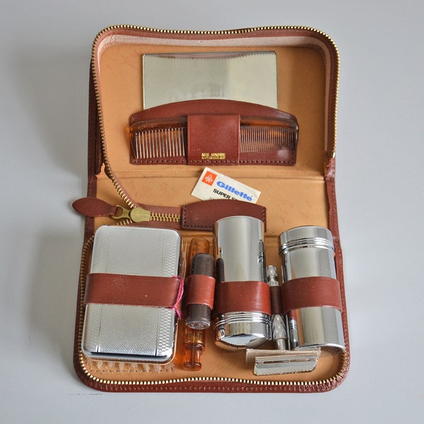 Trousse de toilette vintage, rasoir Gillette, vanity case, étui de voyage vintage pour monsieur