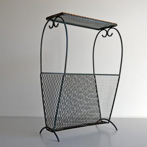 Mid Century perforated metal magazine rack newspaper basket magazine stand and plant stand console