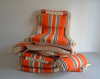 Set of vintage Outdoor Chair Cushions ALIBERT made in France, orange fabrics 70s