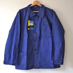 Vintage work jacket AU FUSIL, indigo blue cotton, french workwear new old stock, size L