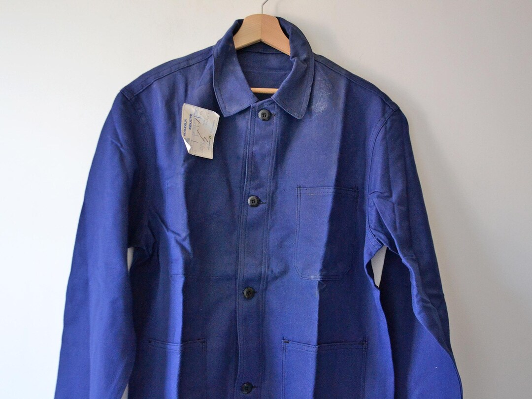 Vintage Work Jacket, Indigo Blue Cotton, French Workwear Baudeux