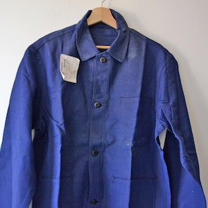 Vintage work jacket, indigo blue cotton, French workwear Baudeux industrie, size L