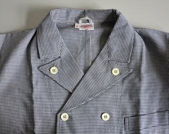 80s Bragard butcher jacket, houndstooth pattern, vintage workwear, size L