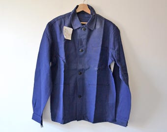 Vintage French Work Jacket Blue Indigo Cotton, RIEP French