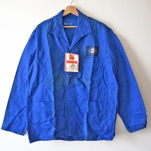 vintage work jacket SAPIVOG french Vosges moutain, bugatti blue cotton, size L