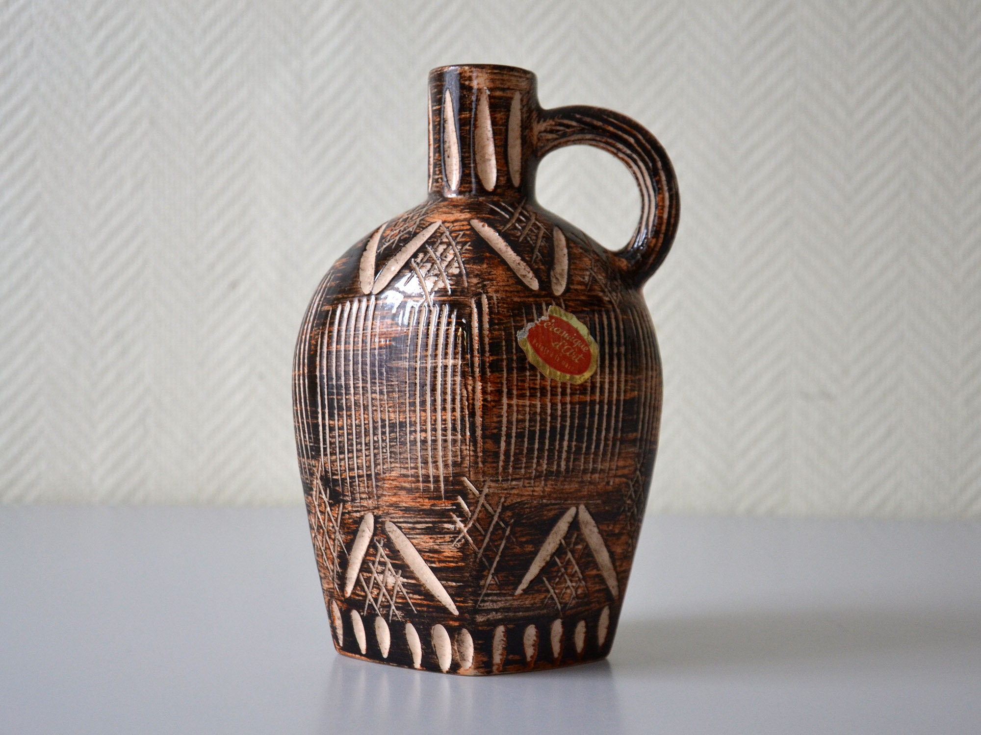Vase Pot en Céramique Kéramis/Artisanat d'art Vintage/ Décoration Intérieur Français Années 70