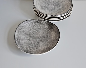 Set of 6 Nidervillers soup plates, Crépuscule model, French earthenware, vintage shabby table from the 50s