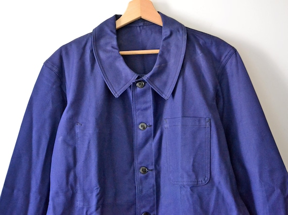 Vintage Work Jacket, Indigo Blue Cotton, French Workwear, Size L