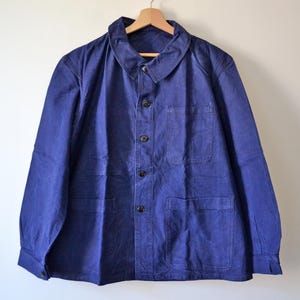 Vintage work jacket, indigo blue cotton, French workwear, size L