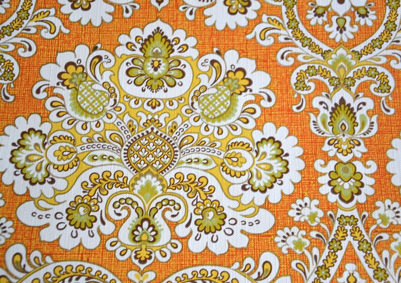 Vintage Wallpaper Roll Damask Flower Orange and Gold Etsy