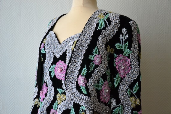 Vintage black velvet bead embroidered suit / dress