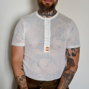 Henley maniche corte / sparta mesh t-shirt bianca / Vintage anni '60 / T54 & T48