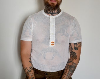 Henley short sleeves / SPARTA white mesh t-shirt / Vintage 60s / T54 & T48