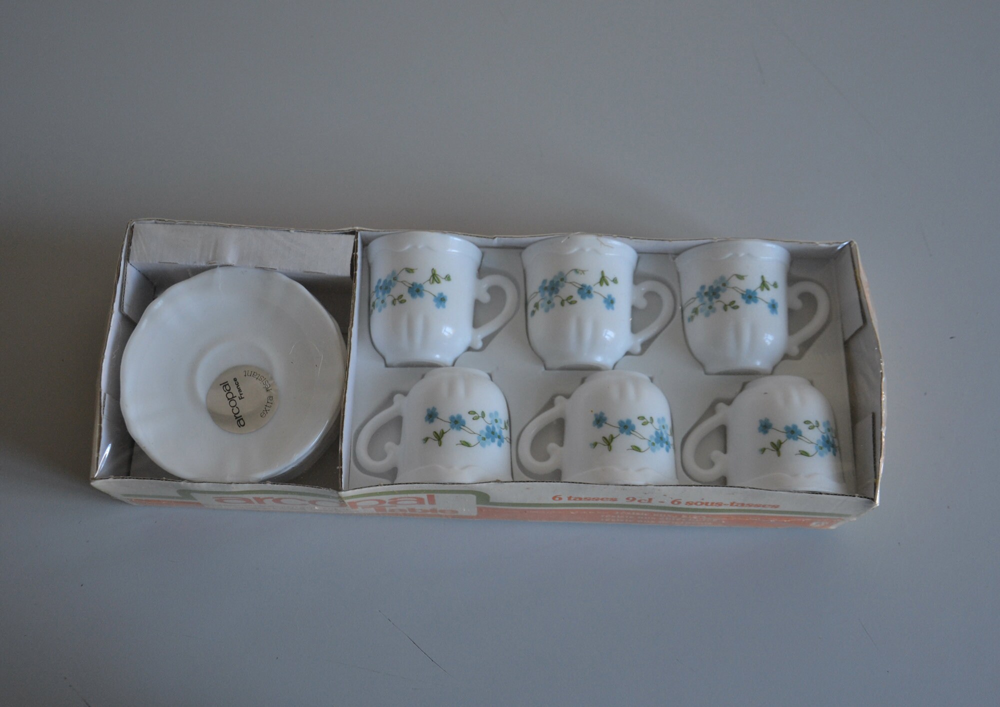 Service à Café Expresso Vintage/6 Tasses + Soucoupes Arcopal Motif Myosotis Veronica