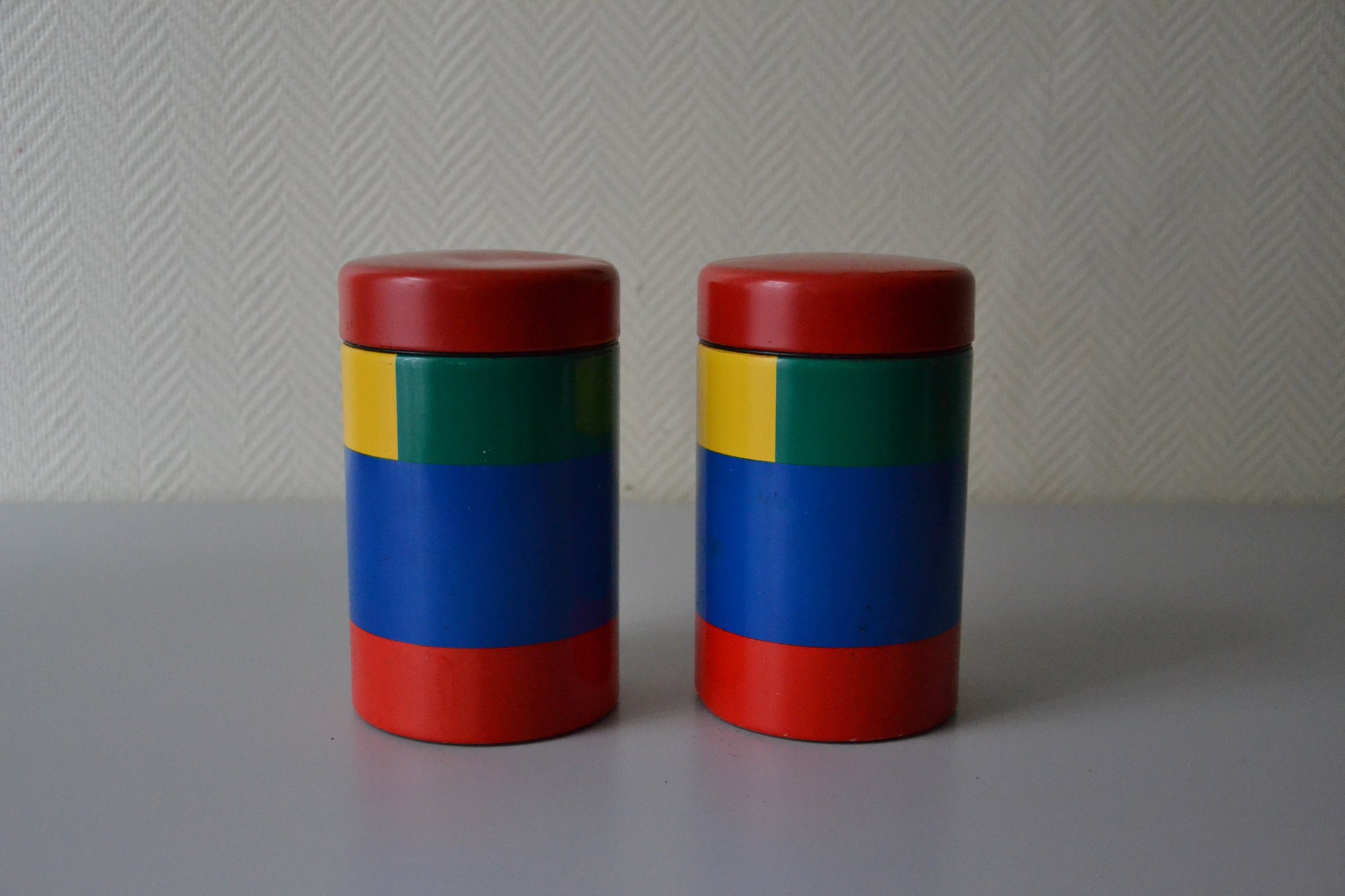 Lot de 2 Boites Vintage Brabantia Couleurs Primaires/Boite à Café, Épices, Farine, Pates, Riz ou Suc